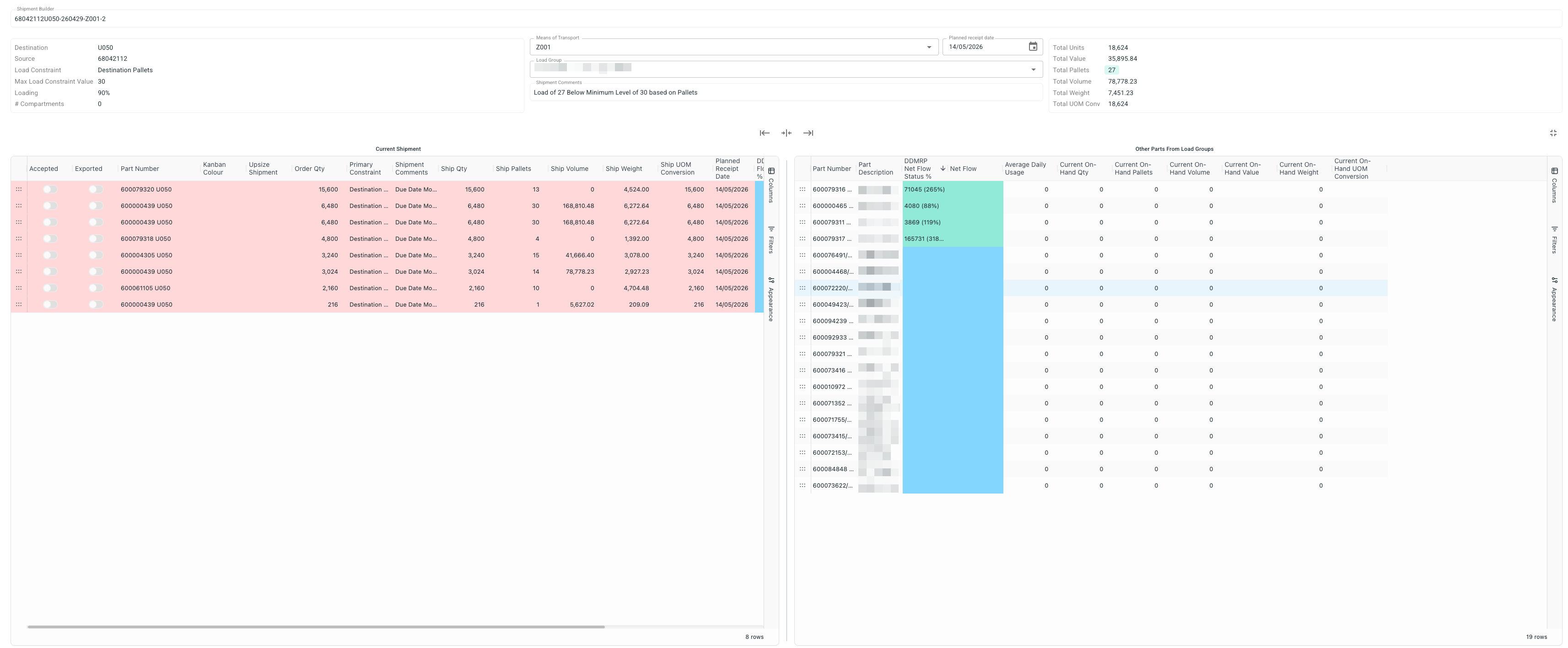 O8 Enterprise Suite shipment builder with transport and destination controls